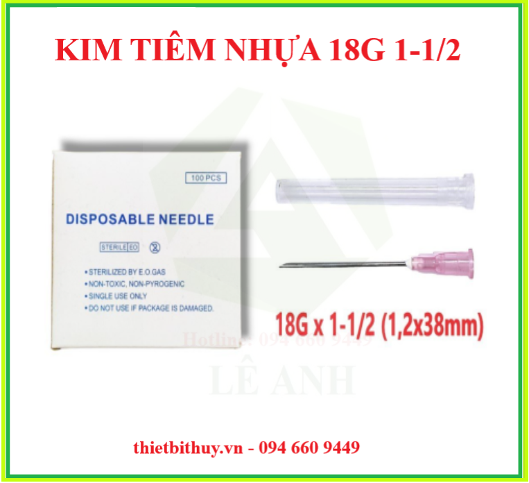 Kim tiêm nhựa 18G dùng 1 lần - kim tiêm đốc nhựa - thietbithuy.vn