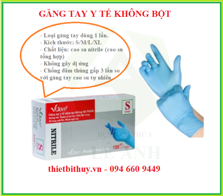 găng tay không bột nitrile màu xanh